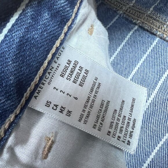 American Eagle Outfitters Mom Jeans Blue White Striped Pockets Size 2 - Picture 9 of 13